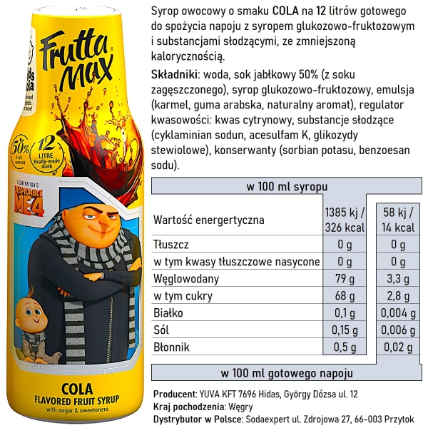 Syrop FruttaMax MINIONKI COLA 500 ml na 12 litrów